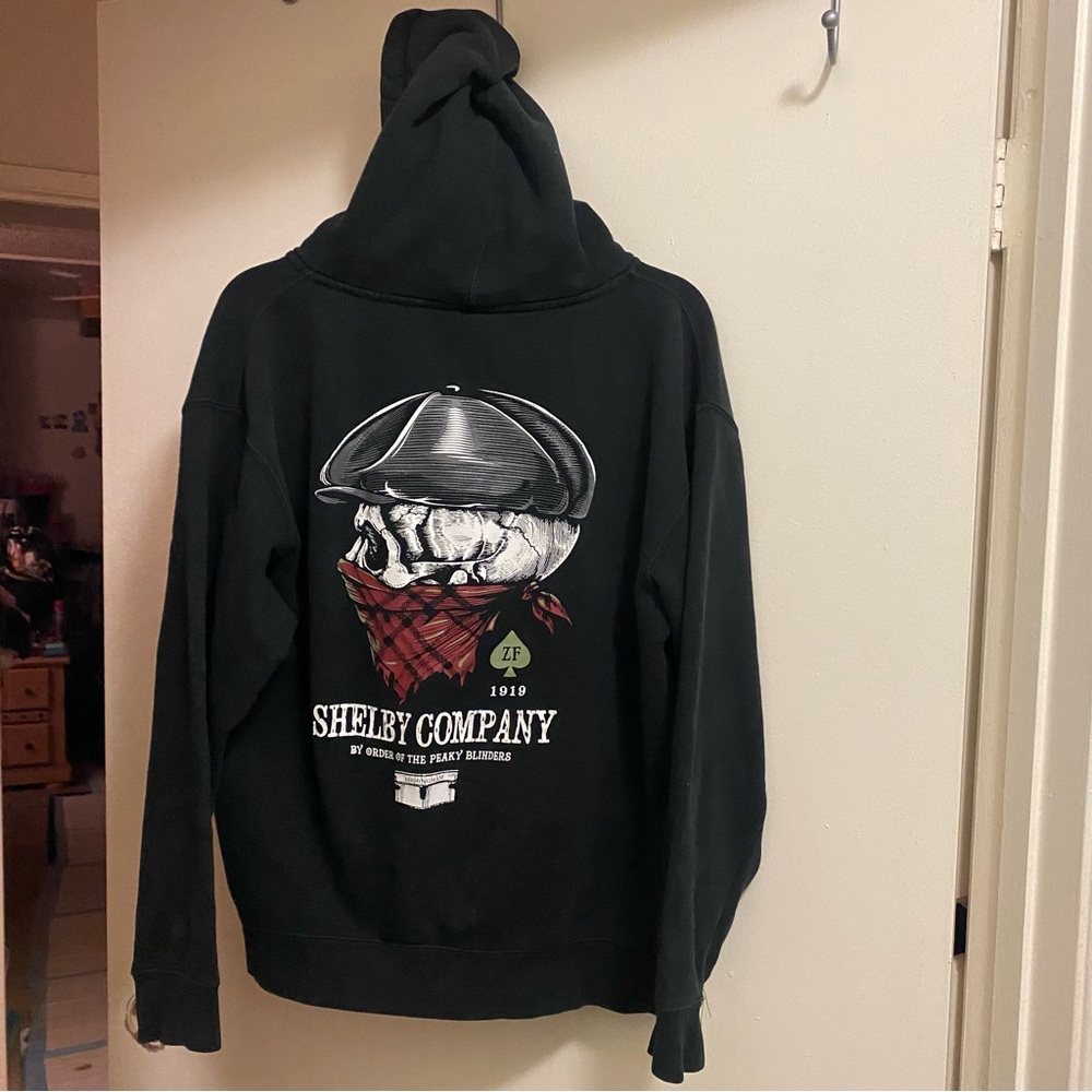 Wash With Souls Mens Black Hoodie Jacket Hooded Full Zip M Shelby Company Skull